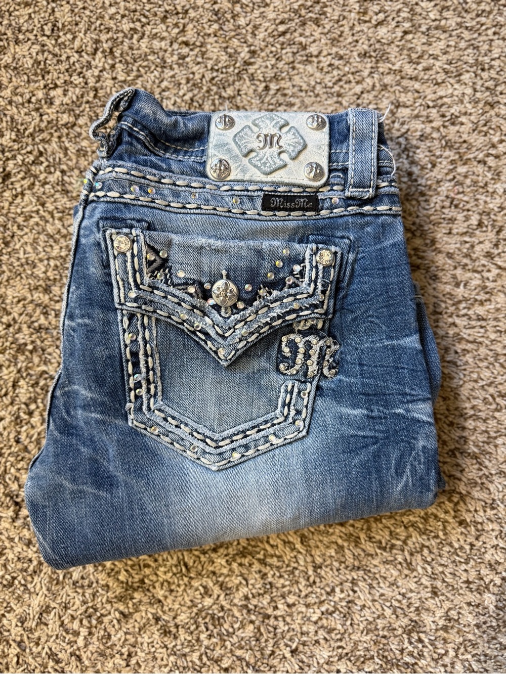 Miss Me Denim Boot Cut Jeans with Embellished Back Pockets - Blue